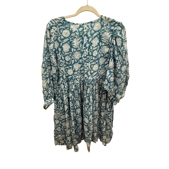 Daughters of India Kyra Mini Dress Blue Floral Boho Cotton Womens XL NWT - Picture 4 of 5